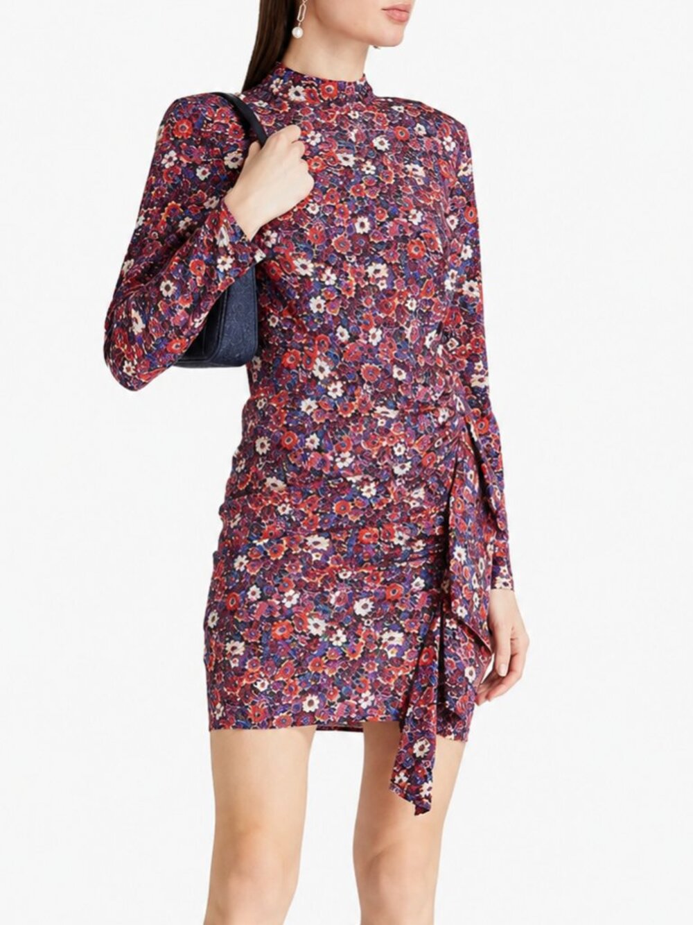 Veronica Beard 'Louella' Stretch-Silk Floral-Print Mini-Dress, Berry Multi